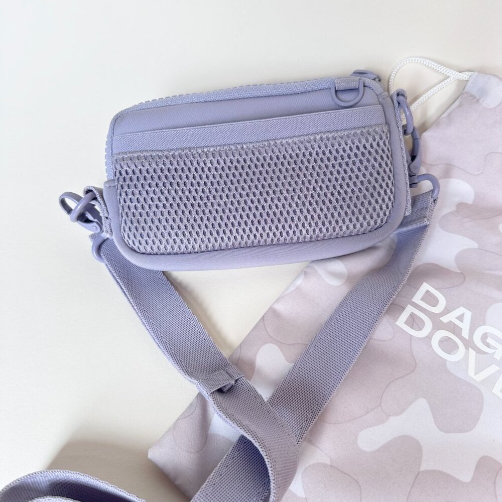 Dagne Dover Mara Neoprene Lilac Phone Sling Crossbody Bag Air Mesh Slip Pocket - Picture 3 of 13